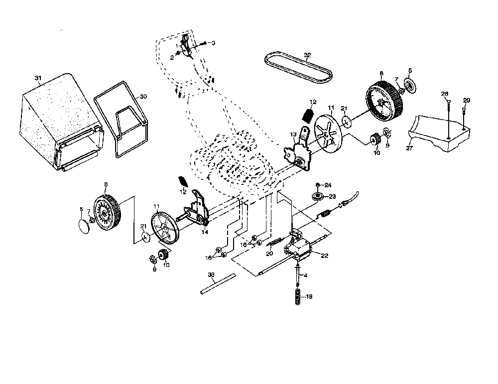 Wheels/tires/bag Diagram and Parts List for WE6TY22CC  Weed Eater Lawn Mower